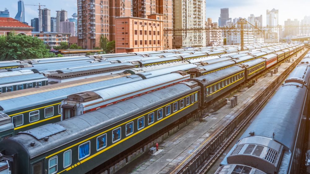 Trains At Railroad Station of Shanghai,China.